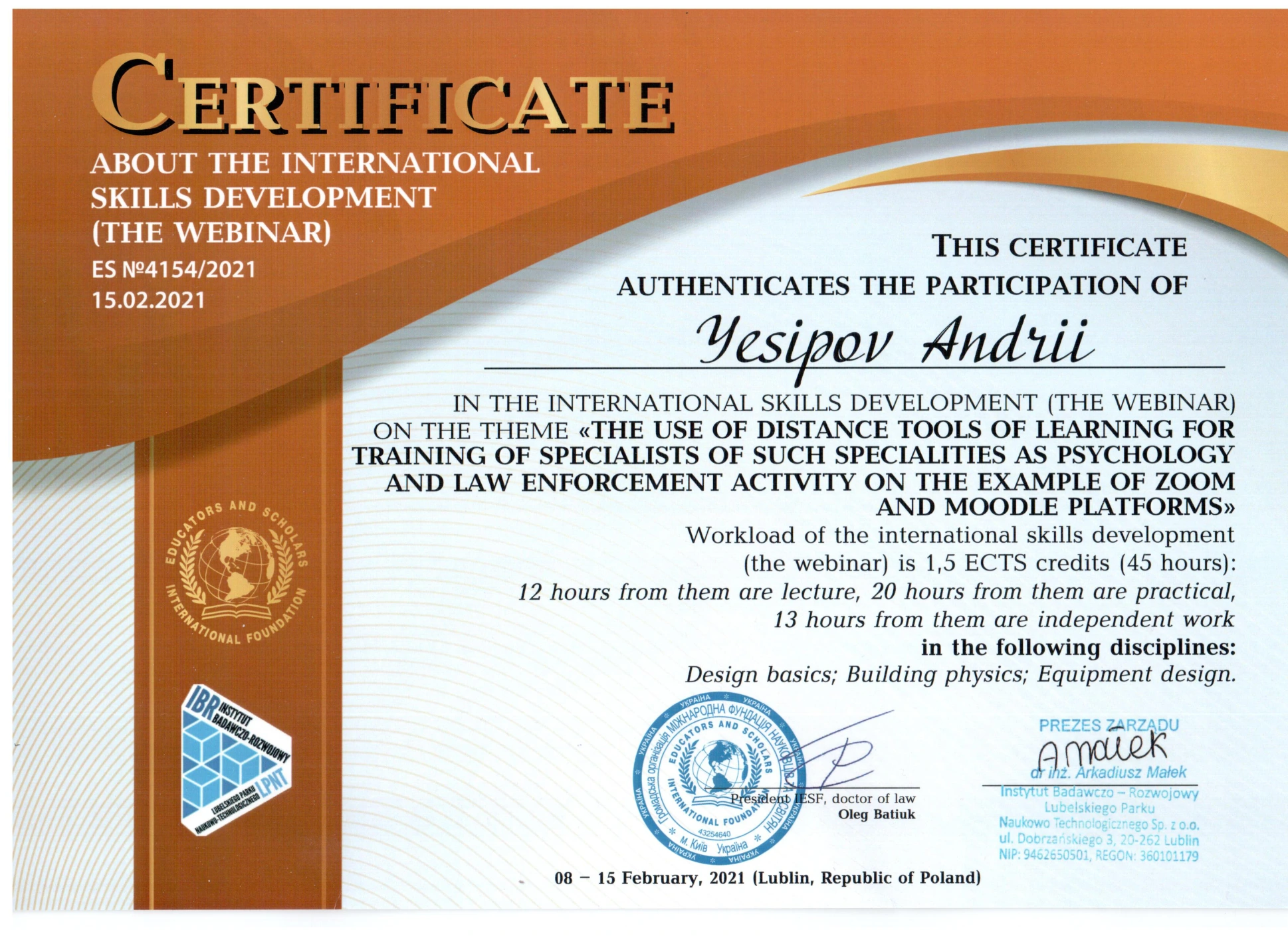 Certificate · page 1